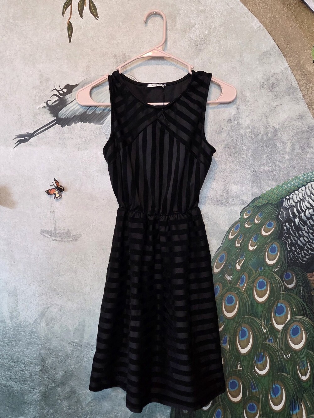 Persaya Black Striped Sleeveless Mini Dress